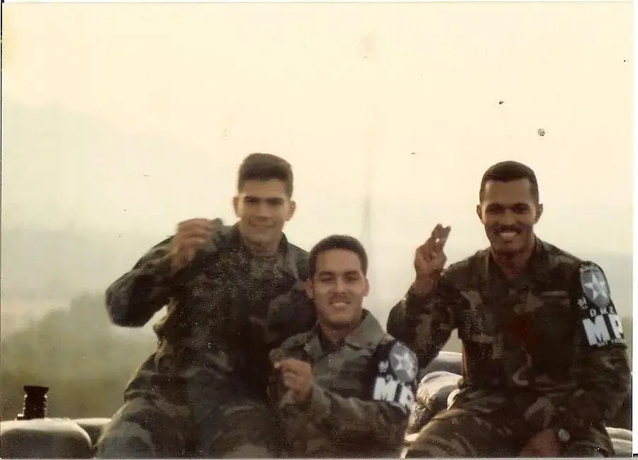Scout snipers at Guard Post Collier in the DMZ after receiving division coins
