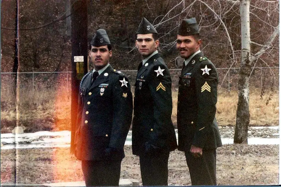Scout snipers in Army dress greens at inspection, Camp Hovey, Korea