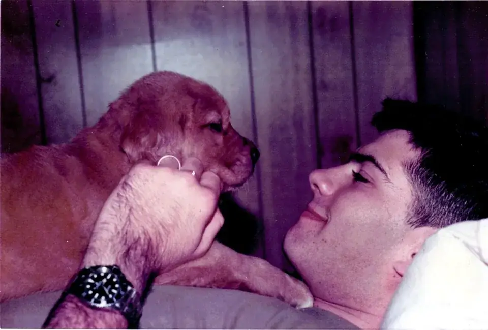 Alex at Fort Polk, Louisiana, with his puppy Garbo